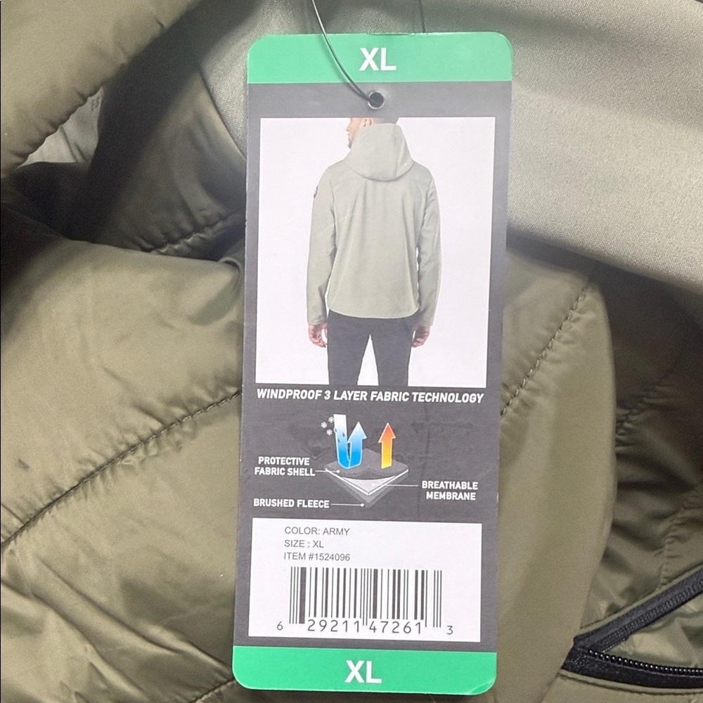 NWT Hurley Men's Jacket Army Green Windproof 3 Layer Tech. Full Zip Hooded Sz XL - Picture 6 of 7